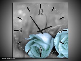 Wandklok op Canvas Roos | Kleur: Blauw, Grijs | F006240C